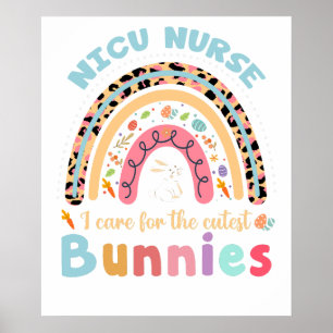nicu nurse bunnies rainbow, retro, vintage poster