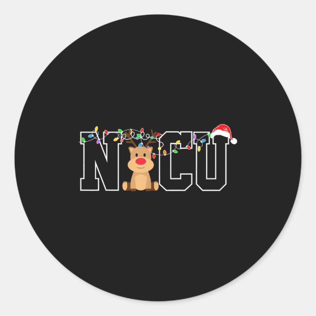 Nicu Nurse Christmas Reindeer Festive Nurse Gift  Classic Round Sticker (Front)