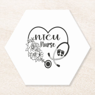 Nicu Nurse Floral Heart Stethoscope Paper Coaster