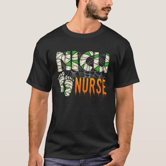 NICU Nurse Mummy Scary Halloween Pediatric Nursing T-Shirt (Front)
