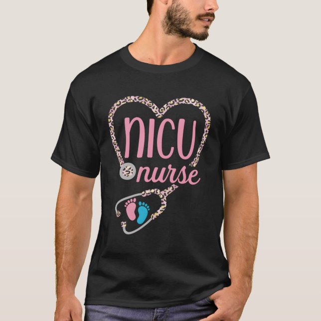 Nicu Nurse Nursing Neonatal Leopard Pattern T-Shirt (Front)