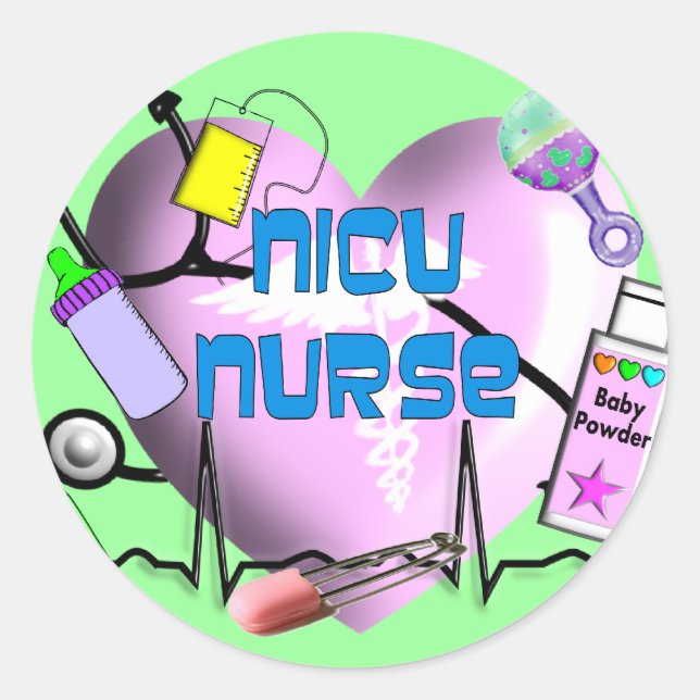 NICU Nurse Pink Heart Design Gifts Classic Round Sticker (Front)