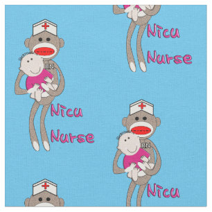 NICU Nurse Sock Monkey Blue Fabric