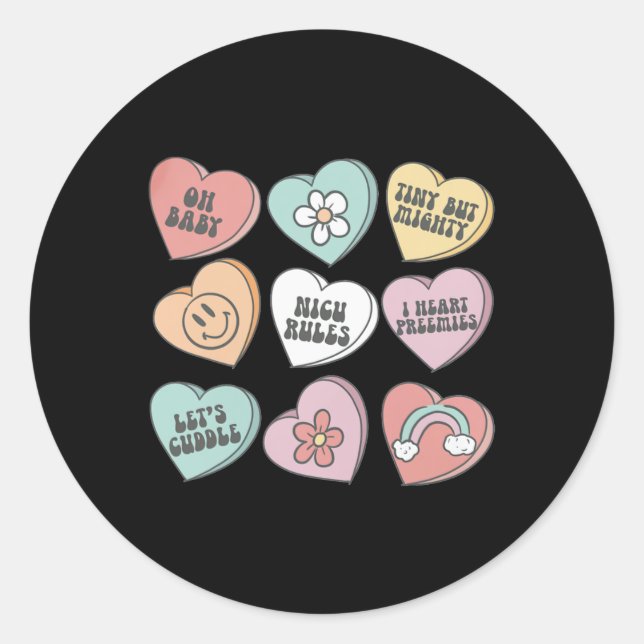 Nicu Nurse Valentine's Day Heart Candy Neonatal Ic Classic Round Sticker (Front)