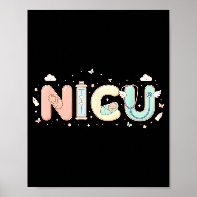 Nicu Nurse Valentine's Day Heart Stethoscope Scrub Poster (Front)