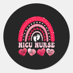Nicu Nurse Valentines Day Rainbow Neonatal Rn Hear Classic Round Sticker