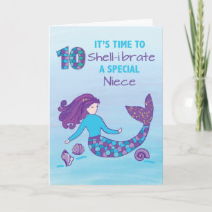 Niece 10th Birthday Sparkly Look Mermaid Card