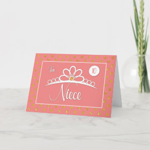 Niece 10th Birthday with Crown and Gold Look Dots Card