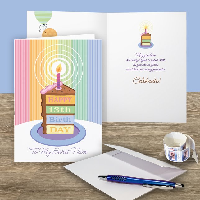 Niece 13th Birthday 4 Layered Cake Slice Card (Creator Uploaded)