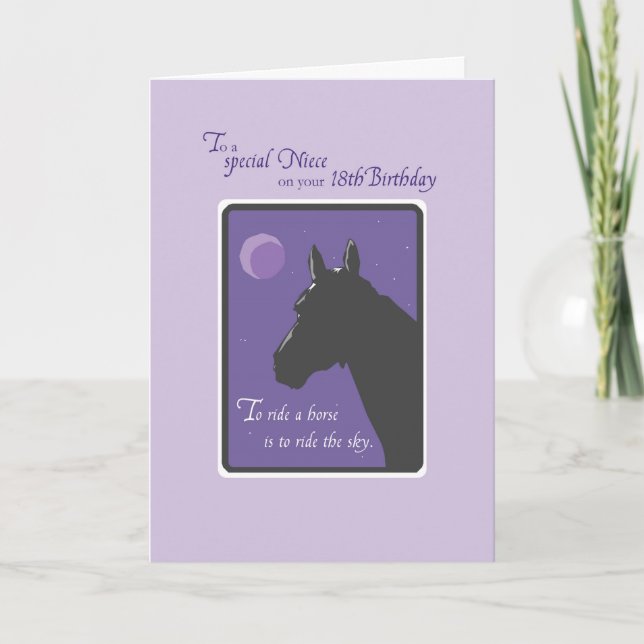 Niece 18th Birthday with Horse at Night on Purple Card (Front)