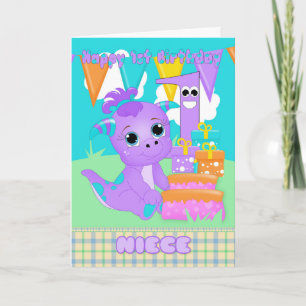 Niece 1st Birthday Cute Little Monster With Gifts Card