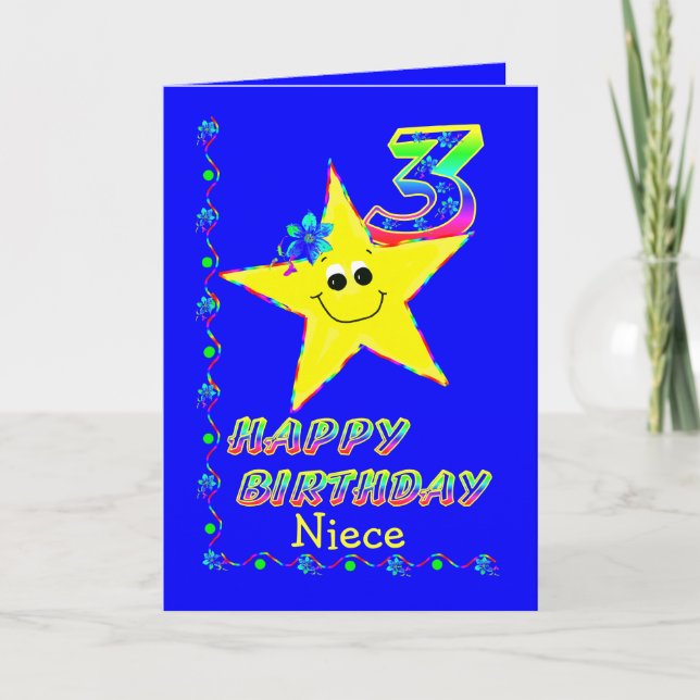 Niece 3rd Birthday Stars Card (Front)