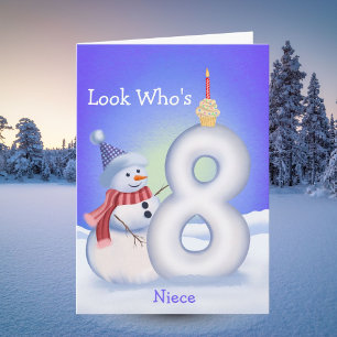 Niece 8th Birthday Snowman Snowy Eight  Card