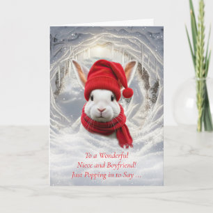 Niece and Boyfriend Happy Holidays Cute Bunny Card