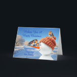 Niece and her Family Robins and Snowman Christmas Holiday Card<br><div class="desc">A beautiful Christmas card for a niece and her family. Send seasonal cheer with this beautifully illustrated Christmas card showcasing three cheeky robins balancing on a snowman's carrot nose. A joyful design capturing the magic of winter and the spirit of the holidays.</div>