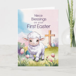 Niece Baby’s First Easter Religious Lamb and Cross Card
