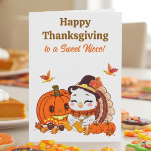 Niece Baby Turkey & Pumpkin Thanksgiving  Card