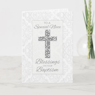 Niece Baptism Blessings, Cross with Swirls Card