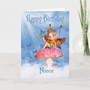 Niece Birthday Card - Cute Fairy On A Mushroom