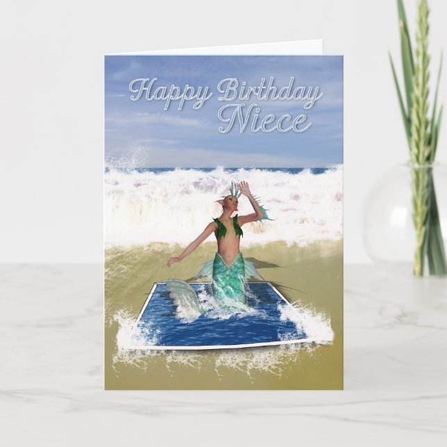 Niece Birthday Card - Fantasy Art Mermaid - Washed (Front)