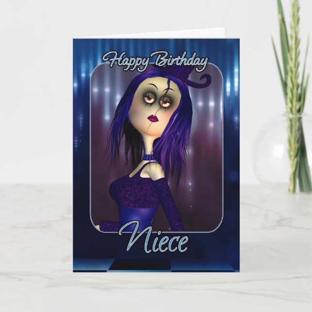 Niece Birthday Card - Moonies Cute Rag Doll Goth (Front)