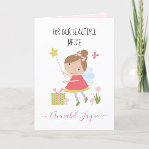 Niece birthday fairy girls pink whimsical card