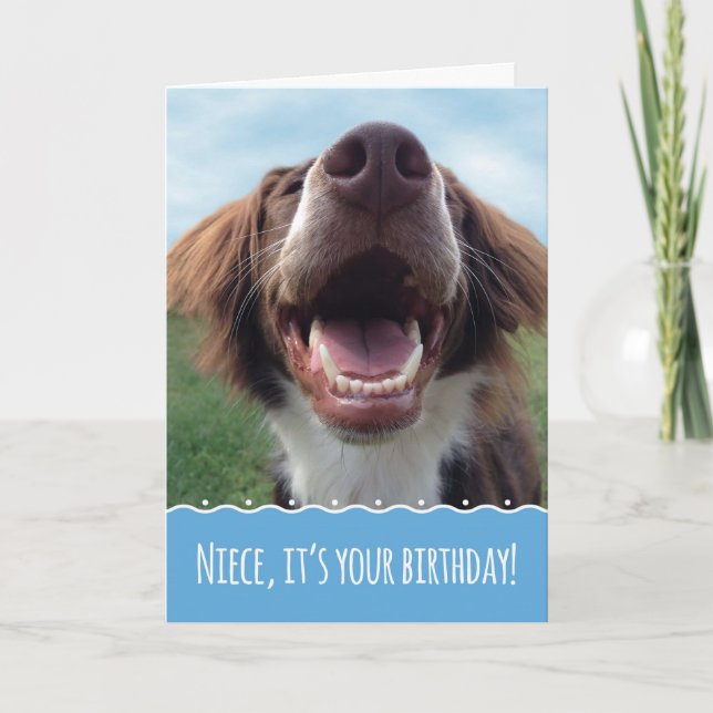 Niece Birthday, Happy Dog with Big Smile Card (Front)