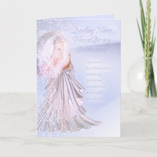 Niece Bridesmaid Request Card With Violet Blue and (Front)