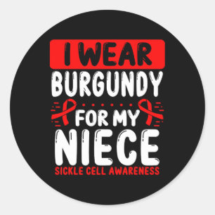Niece Burgundy Ribbon Aunt Uncle Sickle Cell Aware Classic Round Sticker