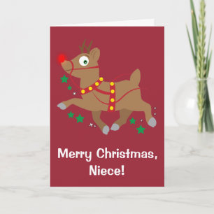 Niece Christmas with Red-Nosed Reindeer Holiday Card