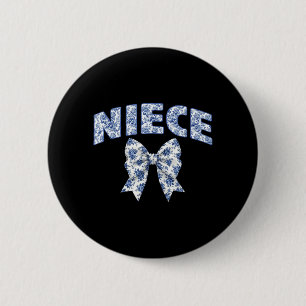 Niece Coquette Toile Blue Bow Floral Family 6 Cm Round Badge