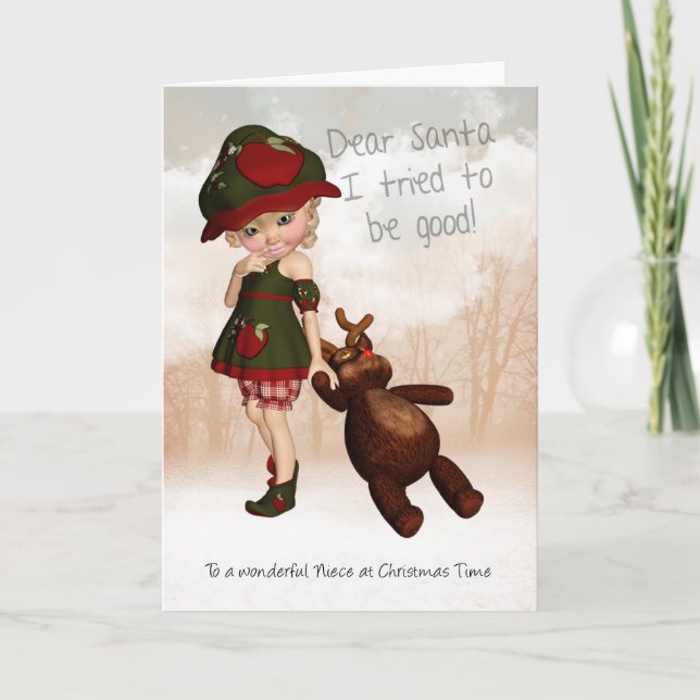 Niece, Dear Santa Retro Cute Christmas Card (Front)