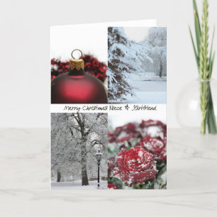 Niece & Girlfriend Christmas Red Winter collage Holiday Card