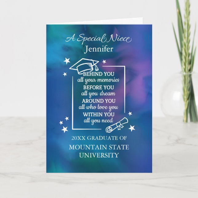Niece Graduation Personalise Name and School  Card (Front)