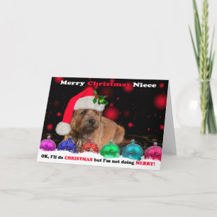 Niece Grumpy Border Terrier Dog In Santa Hat Humor Holiday Card