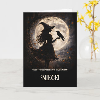 Niece Halloween Customizable with Cute Witch Raven Card