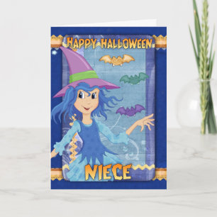 niece halloween greeting card with little witch