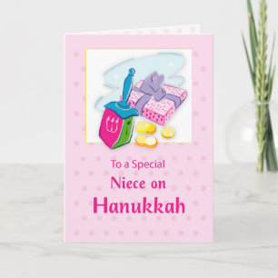Niece Hanukkah Blue With Dreidel and Gifts Card