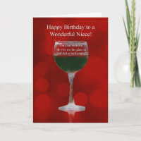 Niece Happy Birthday with Glass of Wine and Funny