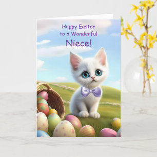 Niece Happy Easter Cute Kitty with Easter Eggs  Card