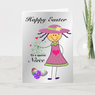 Niece / Happy Easter / Egg Hunt - Cartoon Girl Holiday Card
