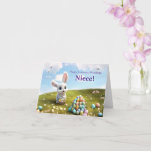 Niece Happy Easter with Bunny and Eggs Card