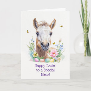 Niece Happy Easter with Cute Horse Foal Eggs Holiday Card