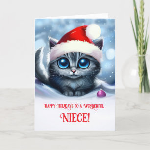Niece Happy Holidays Cute Kitten Christmas Card