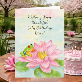 Niece Happy July Birthday with Waterlily Card