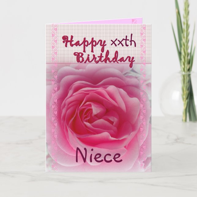 NIECE - Happy xxth Birthday - Pink Rose Card (Front)