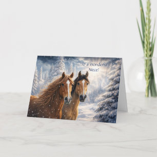 Niece Horse Christmas with Pretty Snow Covered Holiday Card