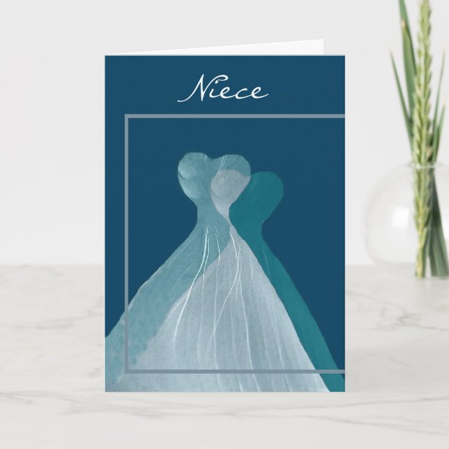 NIECE Junior Bridesmaid TEAL BLUE Flowing Dresses Invitation (Front)