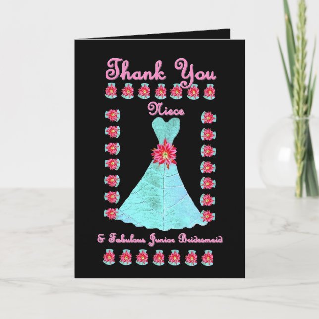NIECE Junior Bridesmaid THANK YOU - Blue Gown Card (Front)