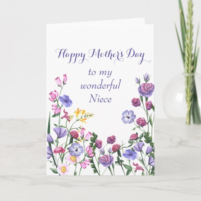 Niece Mother's Day Colourful Garden Flowers  Holiday Card (Front)